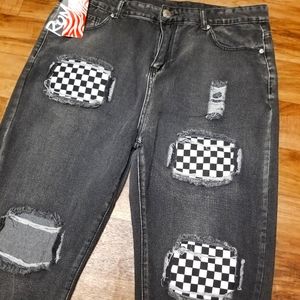 NWT!! Romwe Distressed flag jeans Sz 36x30